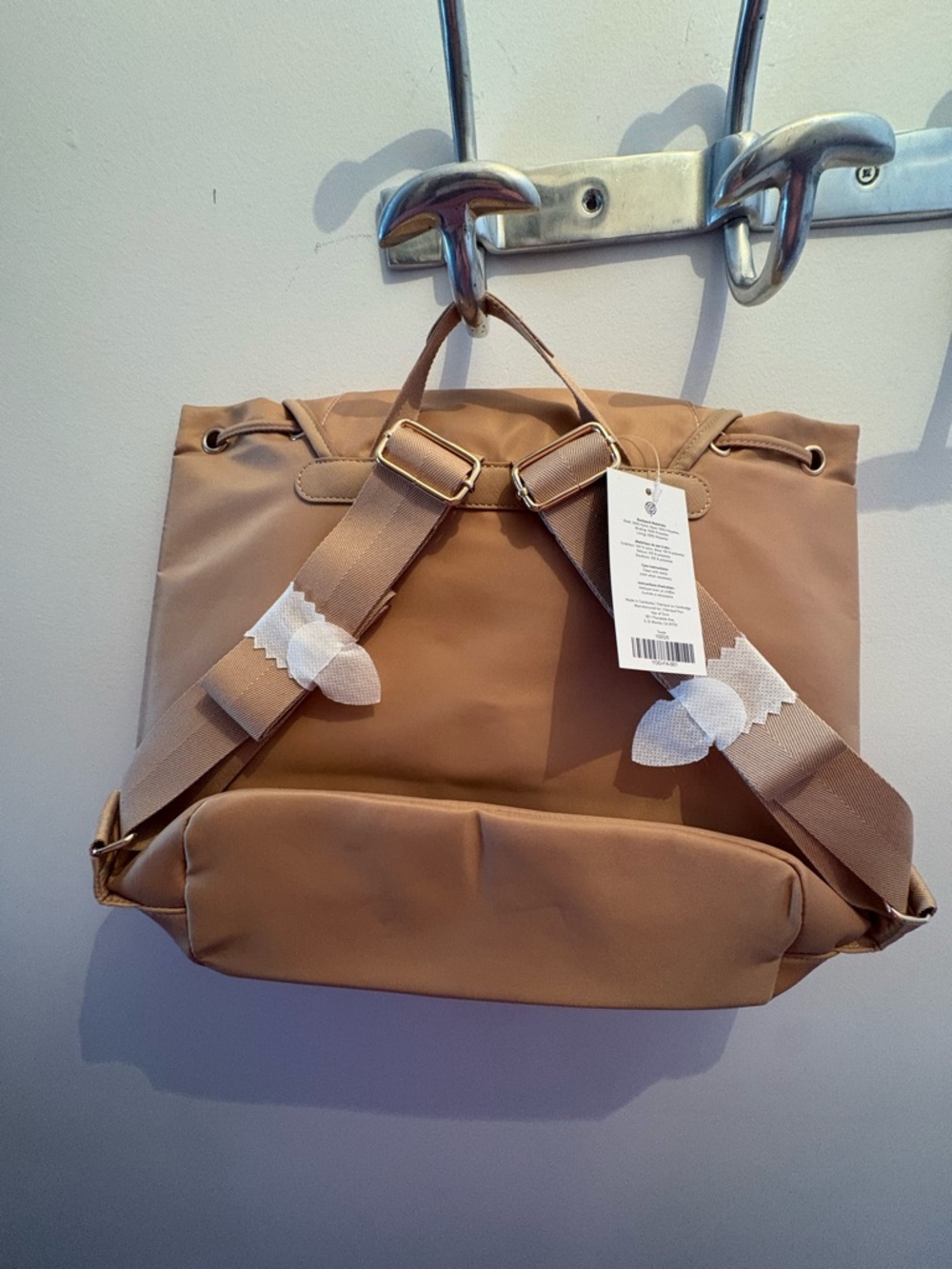 Beige Women's Leather Backpack with Front Pockets - Picture 5 of 6